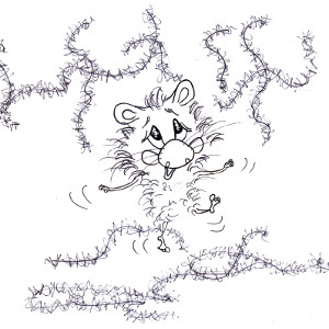 Harrison Hamster I is having fun with tinsel on this printable colour-in Christmas card for children.