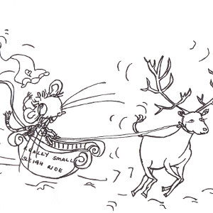 Storybook mouse Cornelia (pictured) is on a sleigh ride, with Squeaks and Megan in pursuit (printable colour-in Xmas card).