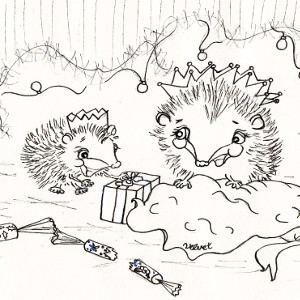 It's Christmastime for storybook hedgehogs Corduroy and Velvet (colouring page).