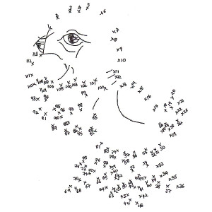 Printable connect-the-dots puzzle for kids featuring picture-book bird Watson.