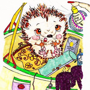 Storybook hedgehog Corduroy is sprayed with perfume as he nestles in a woman's handbag.