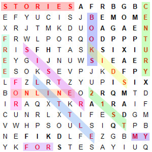 Wordsearch puzzle grid from Stories for My Little Sister.
